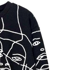 Doodle faces black pullover sweatshirt long sleeve no fleece in black oversized